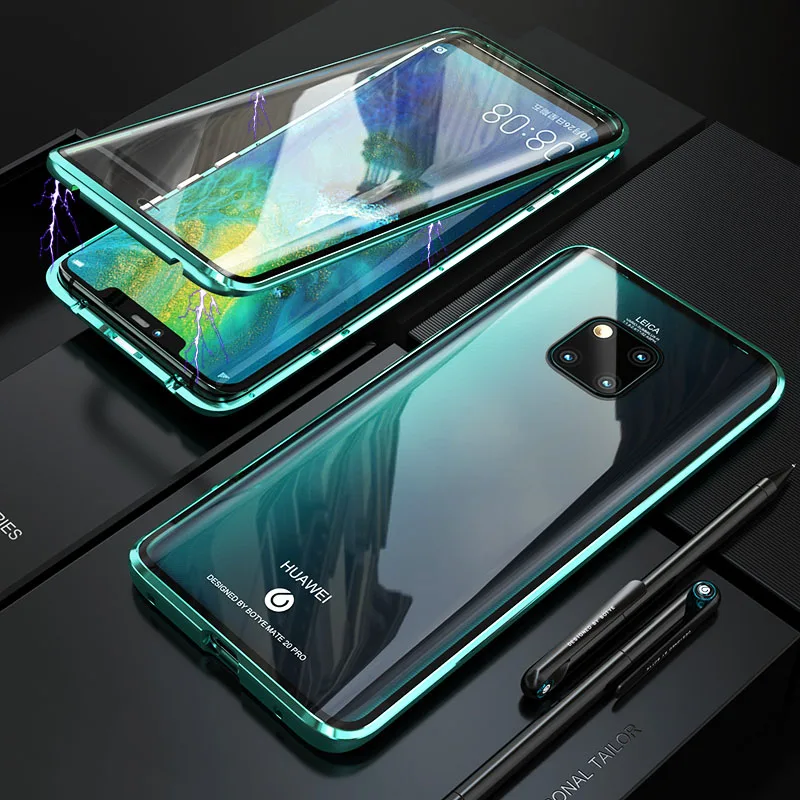 

360 Full Protection Magnetic Case For huawei Mate 20 Pro Shockproof Case Cover Metal Bumber Front+Back double-sided Glass Case