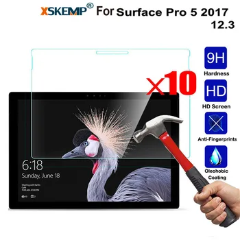 

XSKEMP 10Pcs/Lot For Microsoft Surface Pro 5 2017 12.3 0.3mm Shockproof Screen Protector Film 9H Tempered Glass Protective Skin
