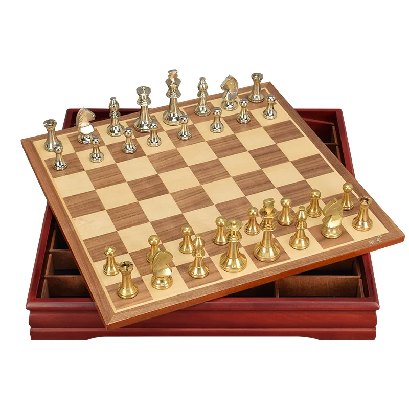 

2019 Foreign Trade New High-grade Metal Chess Set Large Chess Western European Chess Board 38cm*38cm*5.5cm