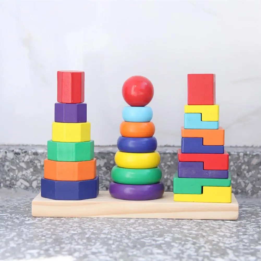 

Wooden Geometric Shape Stacker Sorting Board Baby Building blocks toy set Toddler Childhood Development toys for children
