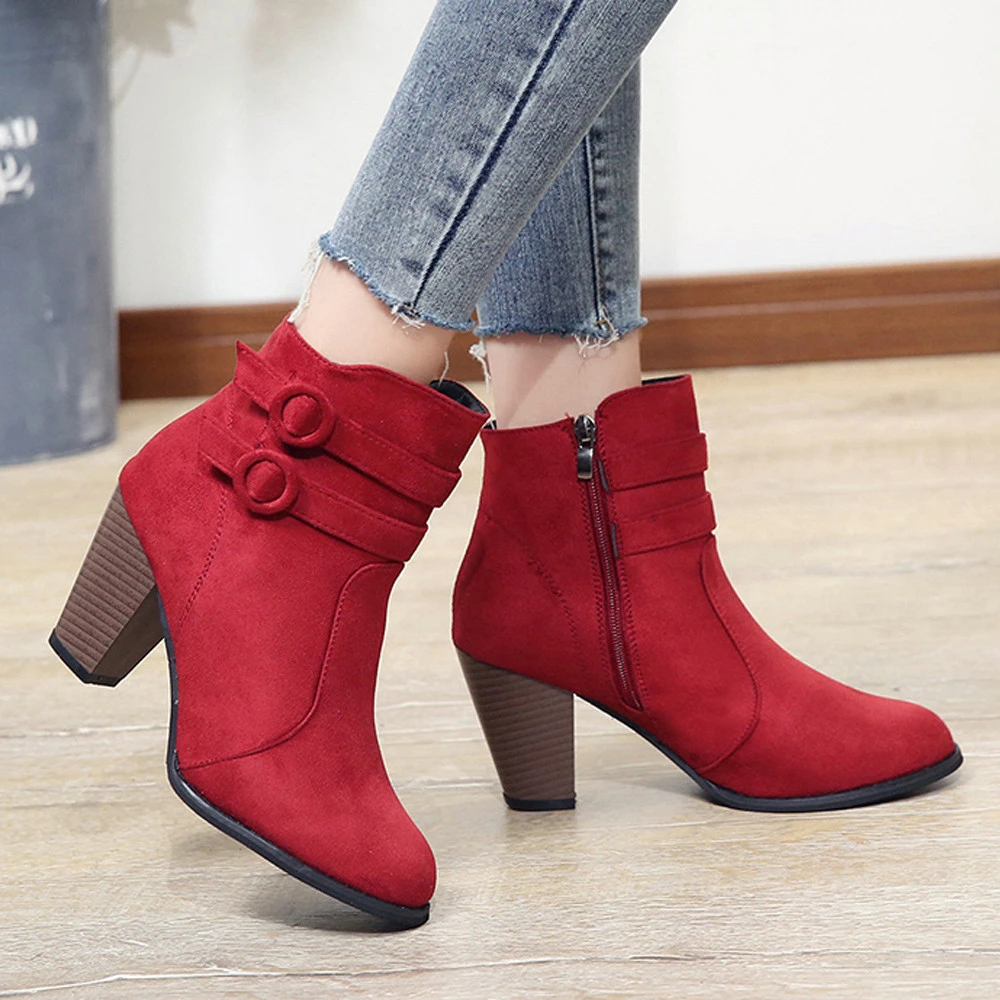 Botas rojas Vogue, bonitos botines de Mujer, zapatos de Otoño de tacón alto, Botas de moda con cremallera Mujer, tallas 52, Botas para hasta el - AliExpress