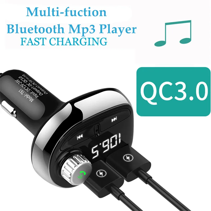 

QC3.0 Charger Bluetooth Car Kit Handsfree Wireless FM Transmitter LCD MP3 USB TF Card Player Dual USB Power Adapter Voltage Show