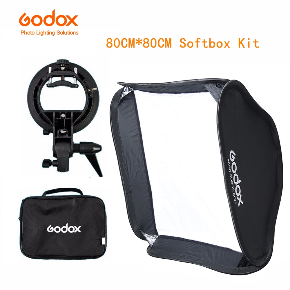 Godox S-образный кронштейн для вспышки Bowens держатель с 80x80 см складной софтбокс