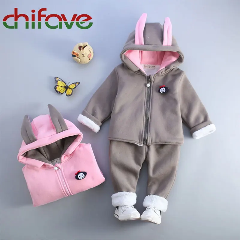 

New Kids Girls Solid 2 Colors Warm Sets Zipper Sweatshirt Outerwear Coat+Full Length Pants 2 Pcs Suit 1-4 Ages Cute Baby Girls