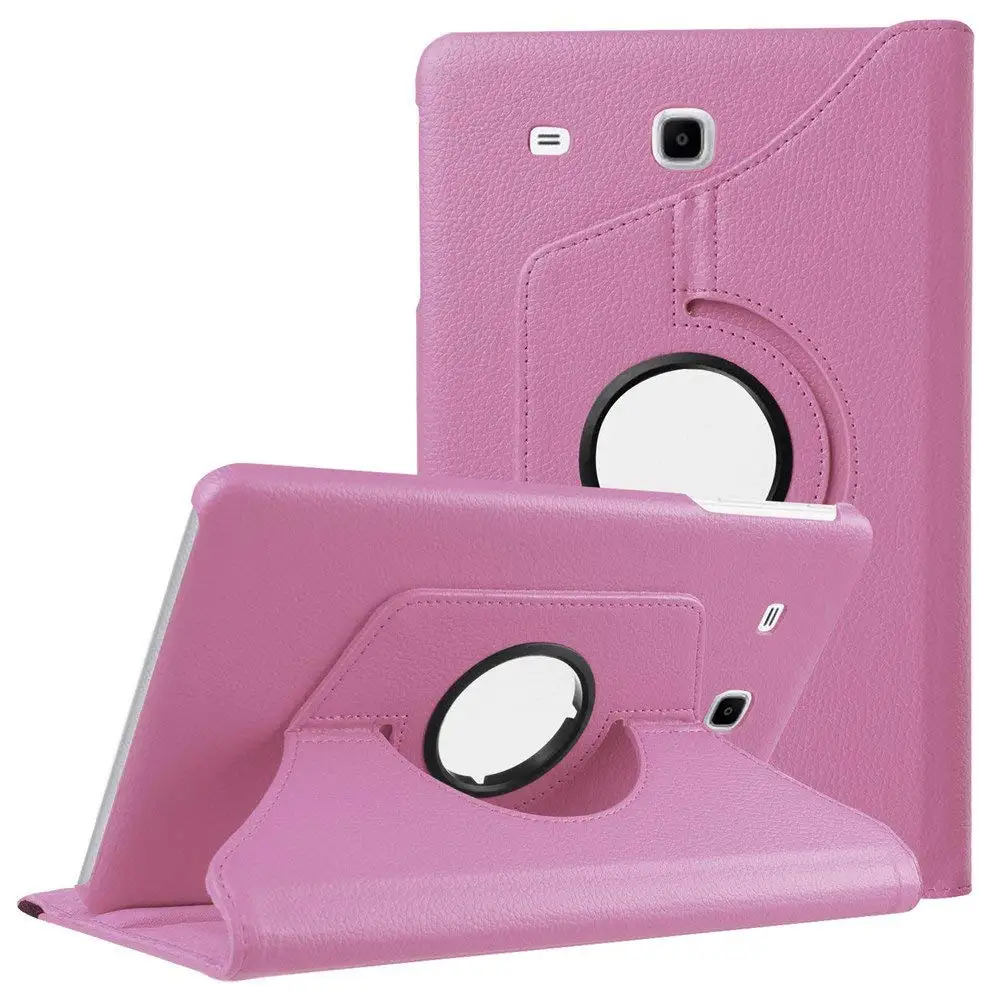 360 Вращающийся Смарт-Чехол из искусственной кожи чехол для Samsung Galaxy Tab E 9," T560 T561 SM-T560 складной чехол-книжка стоячая таблетница funda - Цвет: Розовый