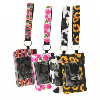 

1pc New Arrival 4 Style Neoprene Card Pocket Keychain Mini Neoprene Woman Change Handbag With PVC Window Party Favors