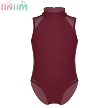 Iiniim/дети девочки без рукавов балерина Mock Neck сетки сращивания Молния сзади застежка балетные и гимнастические трико боди