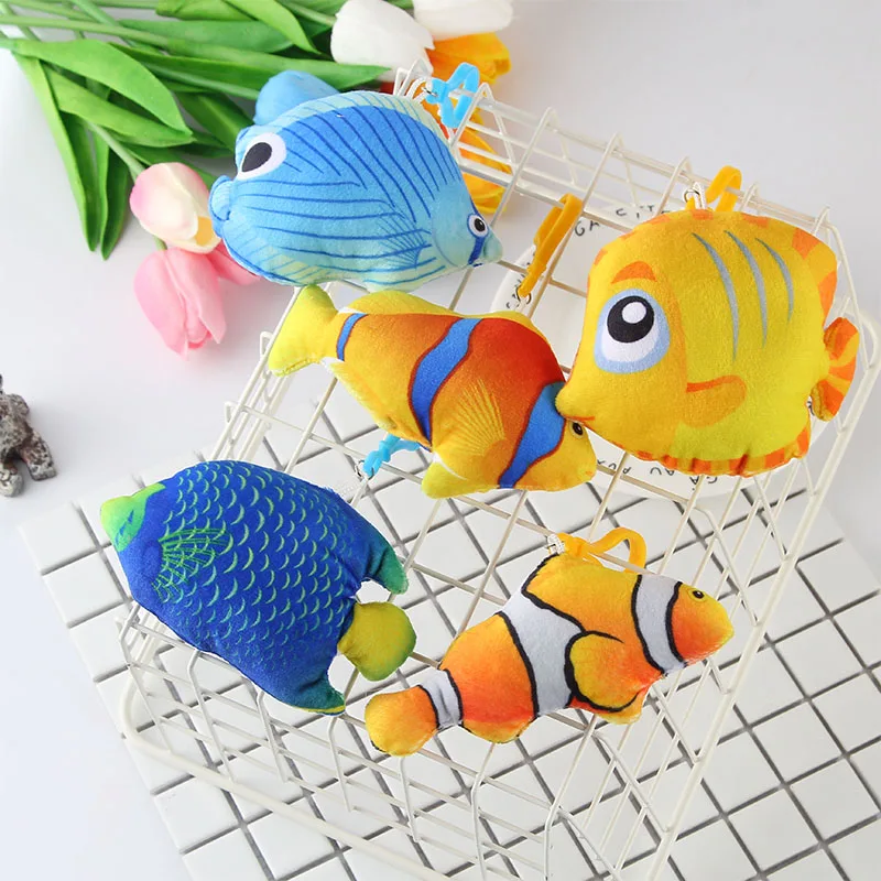 

Baby Cot Pram Toddler Hanging Toys Keychain Pendant Teether Stuffed Emulational Ocean Animal Fish Appease Doll Mobiles Rattle