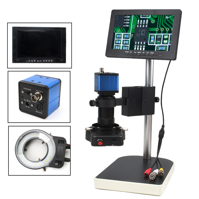 

HD Digital Industrial Microscope Camera for Industry Lab VGA Video Output+7" LCD Monitor + 56 LED ring Light + Stand