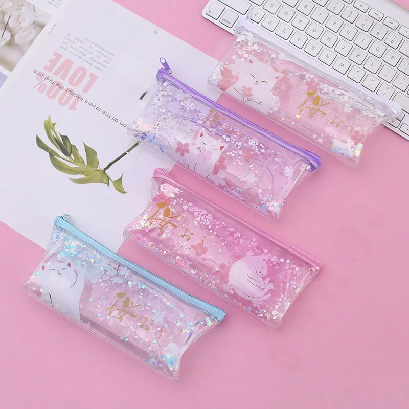 

1Pcs Kawaii Pencil Case Sakura oil Gift Estuches School Pencil Box Pencilcase Pencil Bag School Supplies Stationery make up