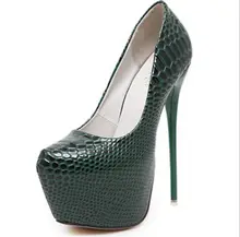 Size 4~9 Green Serpentine Green Women Shoes Platform Autumn High Heels Pumps zapatos mujer (Chenk Foot Length)