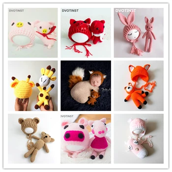 

Dvotinst Newborn Baby Photography Props Animals Hat+Dolls Crochet Knit Set Fotografia Accessories Studio Shoot Photo Shower Gift