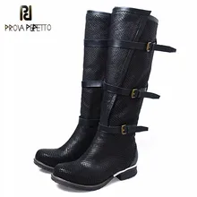 Prova Perfetto/ г. осенне-зимние новые дизайнерские высокие сапоги из коровьей кожи разных цветов рыцарские сапоги на низком каблуке больших размеров 35-41 обувь