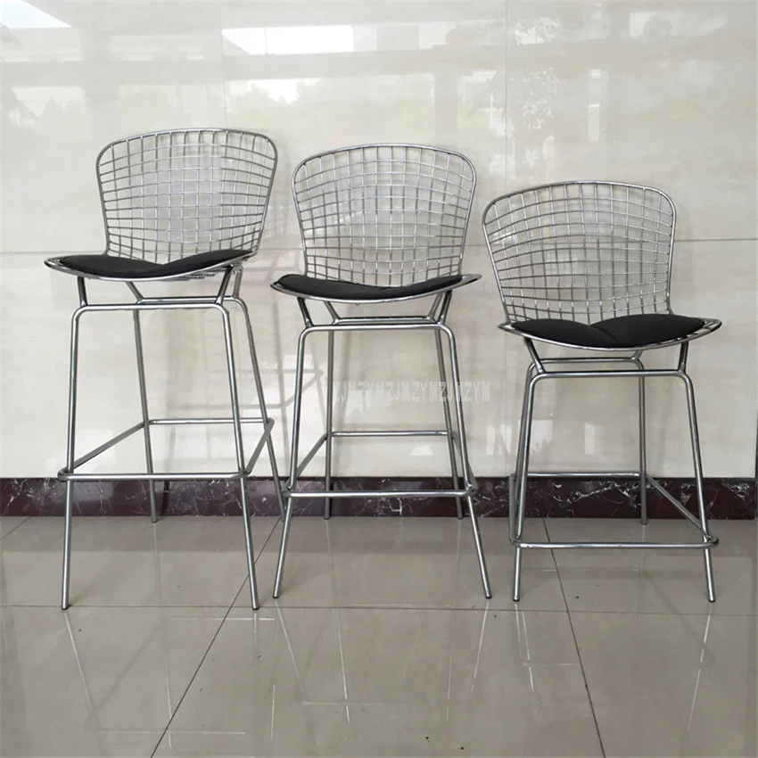 Minimalist Modern Wire Kitchen Bar Chair Stool Counter Chromed Iron Metal and PU Cushion Dining Chair 63/70/76/83cm Height