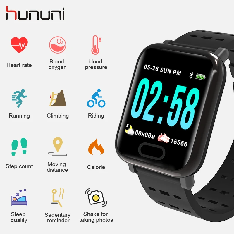 HUNUNI A6 умный Спортивный Браслет фитнес трекер браслет с Bluetooth пульсометр