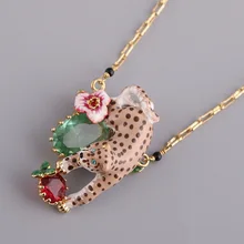 Francia Les Nereides Enamal Collares Leopard Flor de Cristal Hermosa Glod Collar Para Las Mujeres de la Señora Fiesta de Lujo de la Nueva Llegada