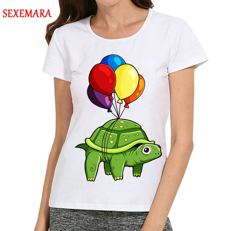 

Women White Funny Fly Turtle T-Shirt Short Sleeve Fashion Cartoon Turtle T Shirt Top Tees tshirt Casual Slim T-shirt