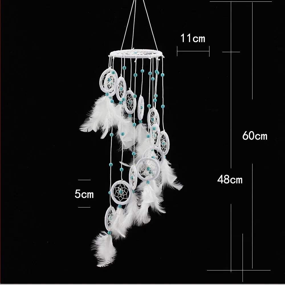 Белый полициклический Ловец снов с перьями бисером настенный автомобиль висящий мечтатель домашний декор корейский ветер звонок с орнаментами подарки