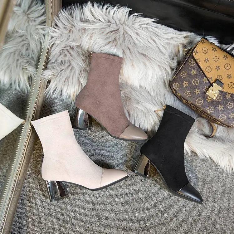

2018 new slim stretch boots with square head suede boots.