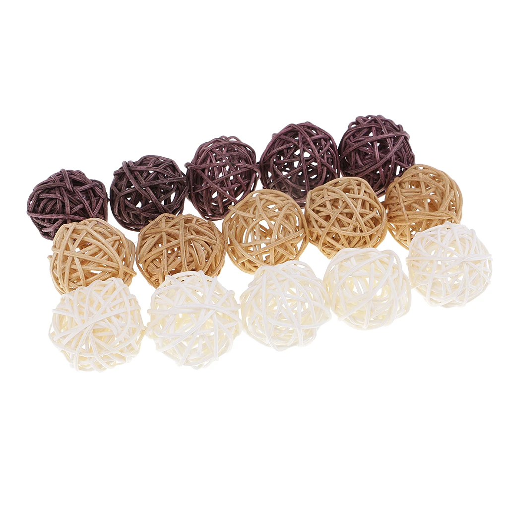 Bolas de mimbre de 3cm para decoración rústica, bolas de mimbre de colores naturales, blanco, marrón, para fiesta de boda en casa, rellenos de jarrón, juguetes para pájaros, 30 unidades