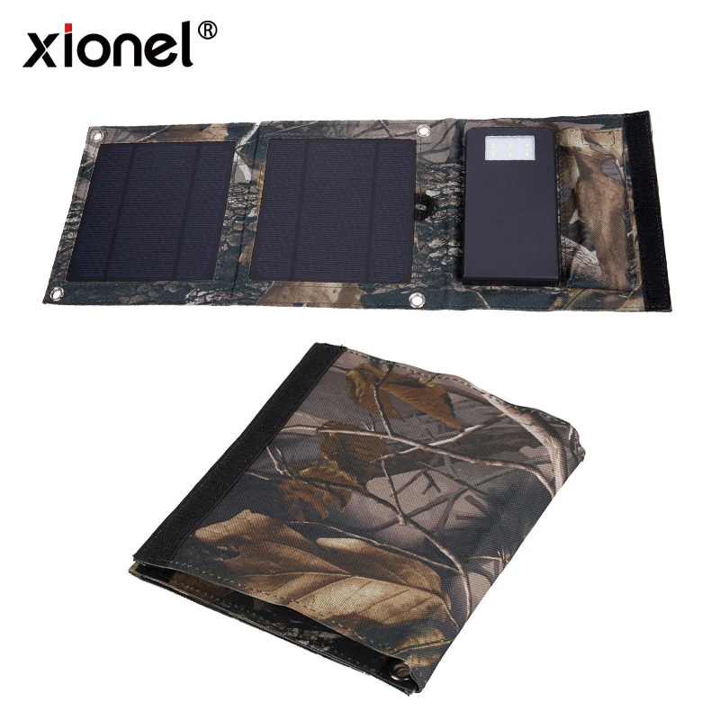 Xionel 5W High Efficiency Solar Power Panel Charger with 2A 5000Ma Power Bank Portable Solar Charger Bag for iPhones, Android 