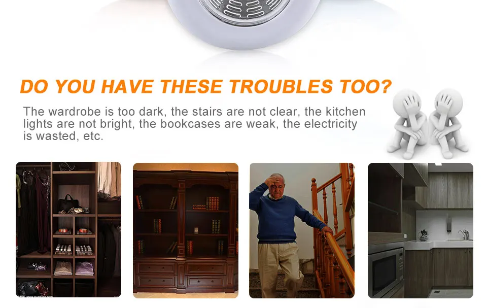 Press Switch Wireless LED Under Cabinet Light Sticker for Wardrobe Kitchen Closet Wall Stair Light Battery Powered (2)