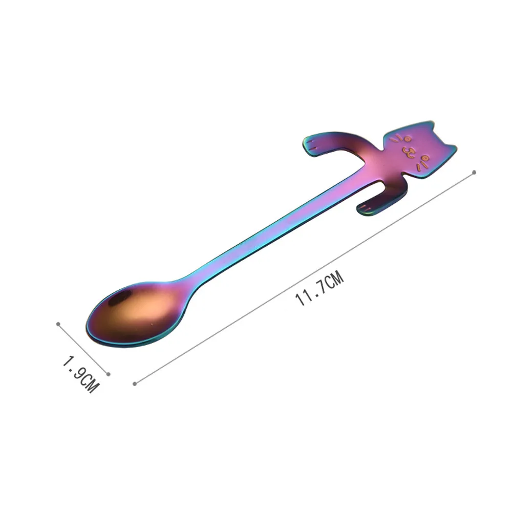 Милая Мини-кофейная ложка из нержавеющей стали с кошечкой, ложка для перемешивания, чайная ложка, ложка для десерта, ложка с длинной ручкой, посуда# F