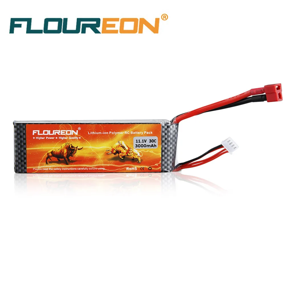 

Floureon 3S 11.1V 3000mAh 30C with T Plug LiPo Battery Pack for RC Evader BX Car, RC Truck, RC Truggy RC Airplane UAV Drone FPV