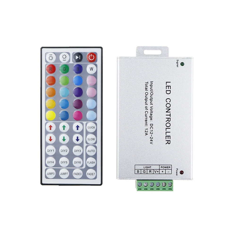 buy 12A 44 keys IR remote control RGB led controller Plastic+Aluminum DC 12V 24V for 5050 3528 led strip WLED75 Good stability