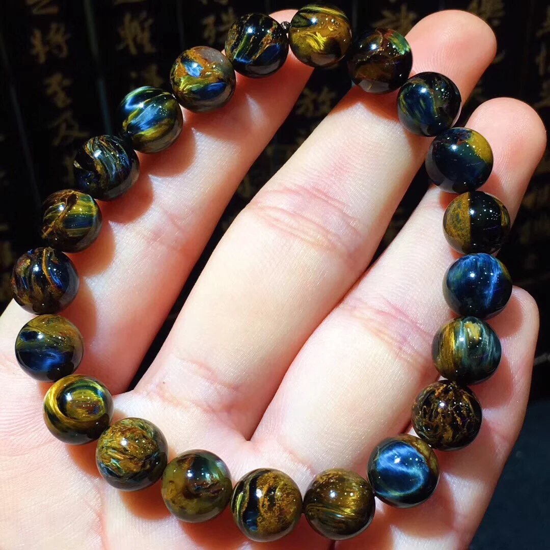 

100% 9.3mm Natural Namibia Pietersite Blue Yellow Beads Gemstone Round Bead Bracelets Man Women Drop Shipping B39373