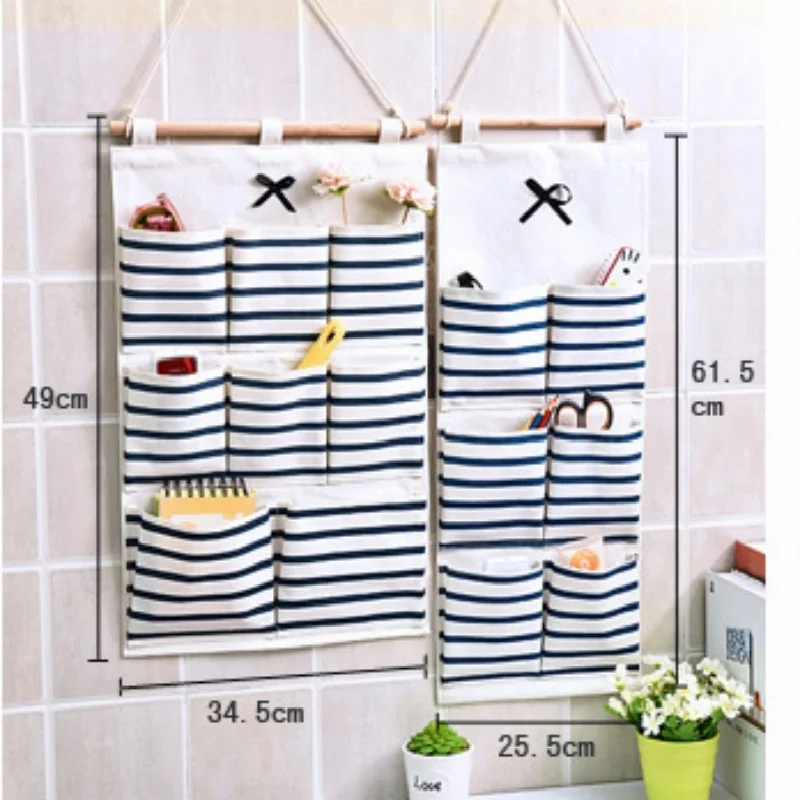 

2 Size Fabric Cotton and Linen Hanging Bag Waterproof PE Film Hanging Multi-layer Storage Hanging Bag