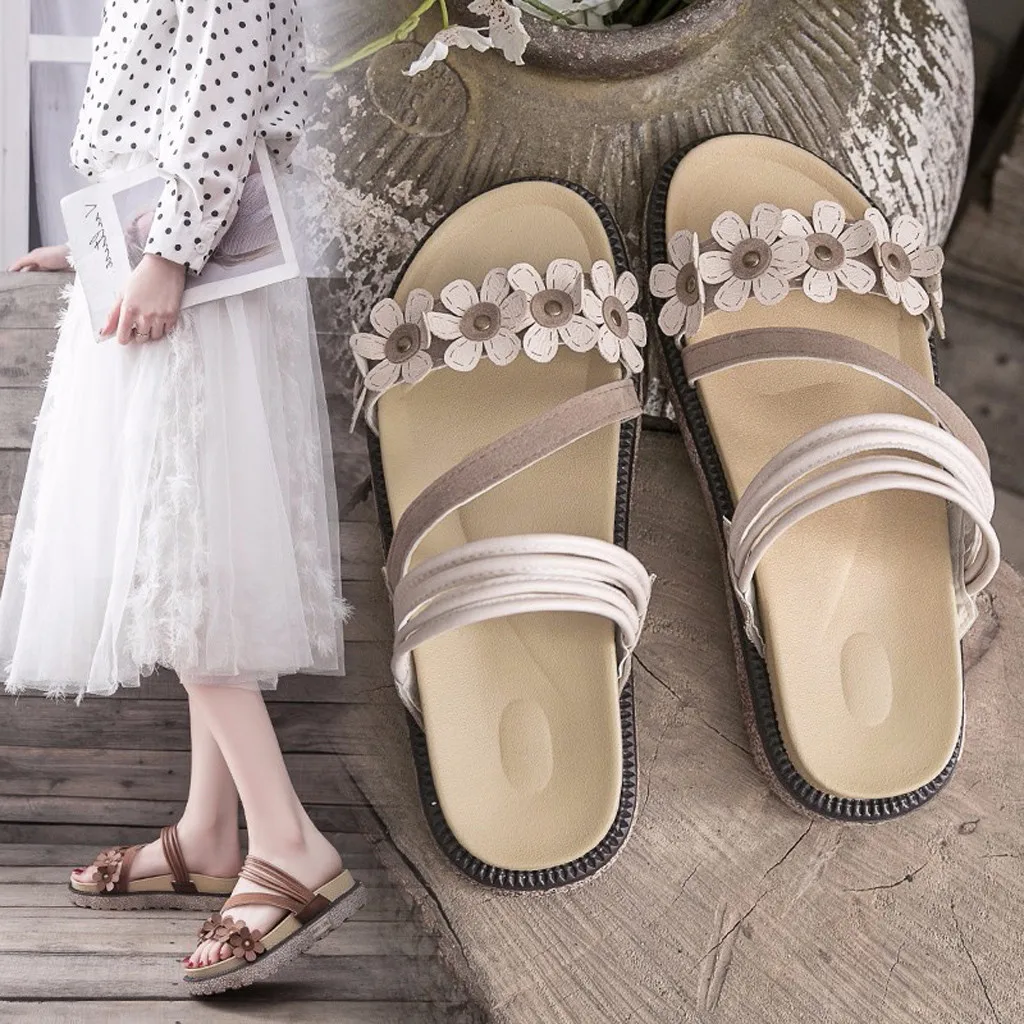 

Women's slippers Flowes Open Toe Sandal Slip-On Flat sandals Elegant Platform Shoes sandalias de verano para mujer Lady Shoe