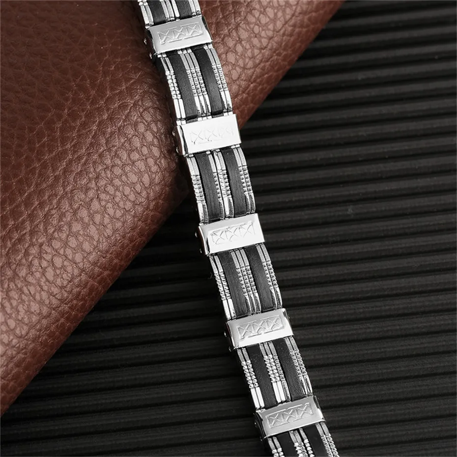 Black Simple Geometric Shape Stainless Steel Bracelet Men Chain Charms Gift Personality Male Jewelry (1)