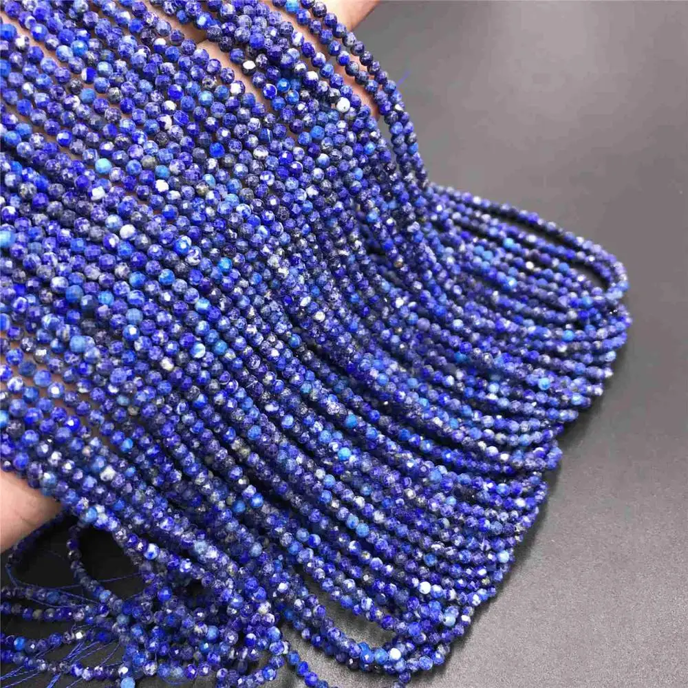 

Natural A lapis lazuli beads Micro blue Stone Beads 2 3 4 mm small blue gem Section Loose Beads for Jewelry Making Necklace DIY