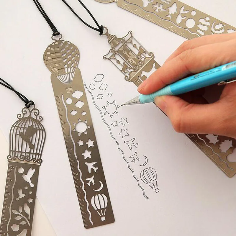 Cute Openwork Exquisite Metal Bookmarks Ruler Kawaii Accessories Exquisite Painting Icon Office School Supplies Korea Stationery metal bookmarks creative kawaii animal wind memo message folder book mark page folder office school supplies stationery