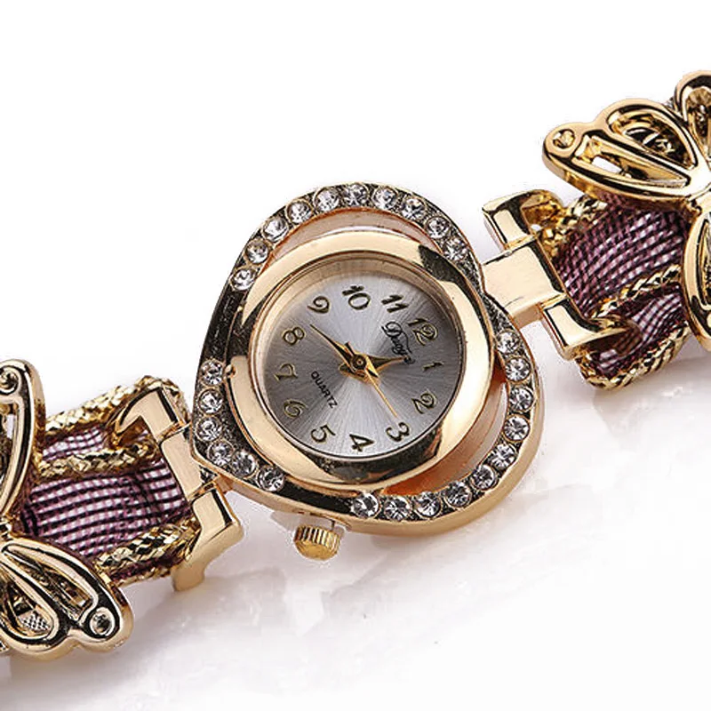 Summer Style Gold Watch Luxury Brand Crystal Heart Watch Women Butterfly Braided Rope Wristwatch Ladies Bracelet Watch Clock