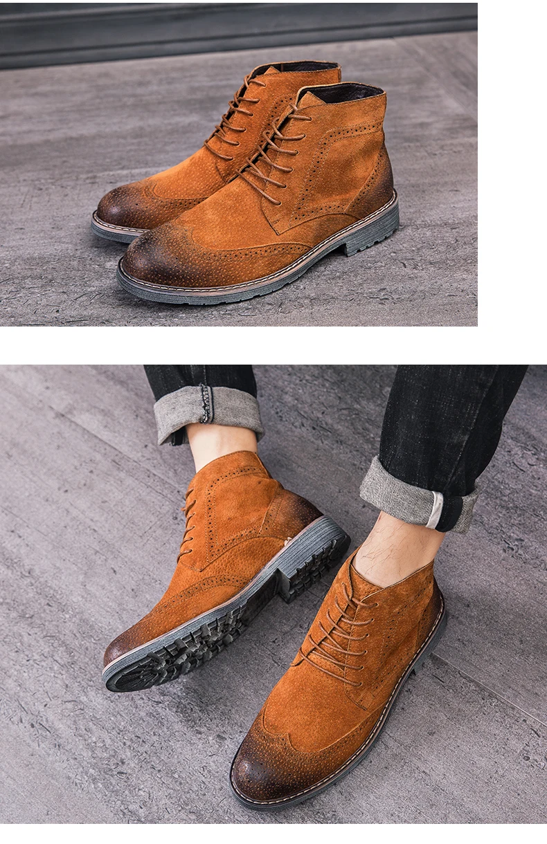 Ручной работы Корова кожаные сапоги Для мужчин сапоги модные британский стиль осень ботильоны Одежда высшего качества обувь Bullock