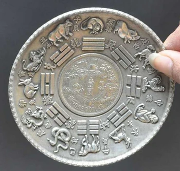 

decoration bronze factory outlets Tibet Silver 10cm Collectible Decorate Old Tibet Silver Carved China 12 Zodiac Coin Plate