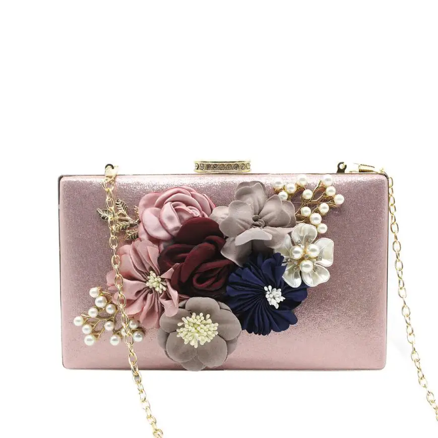 Pink Evening Flower Clutches Ladies Wedding Bag Day Purse Female Party