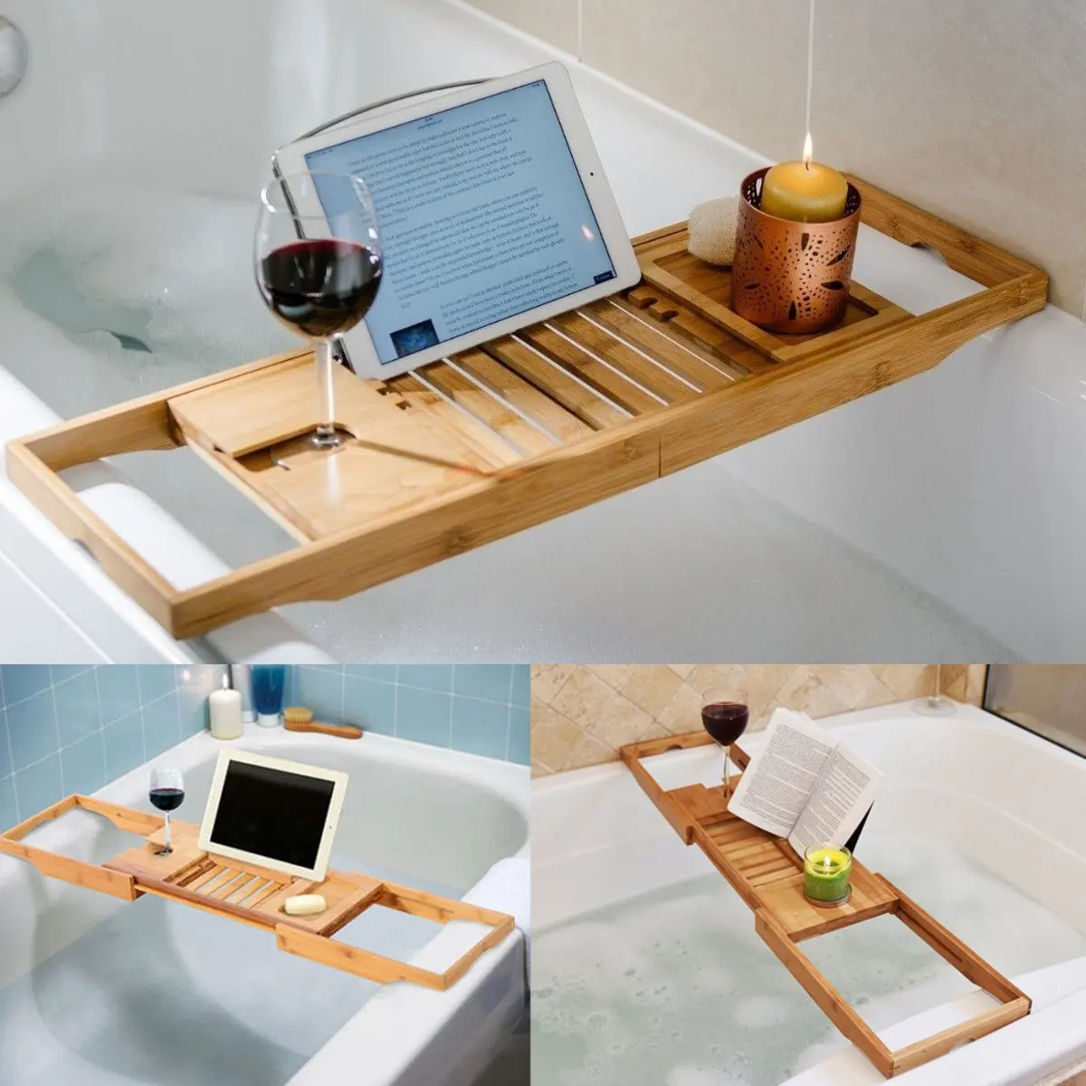 

Adjustable Bathroom Shelves Bathroom Bath Tub Books Phone Wine Cup Rack Shower Tray Holder Home Stand Sundries Organizer