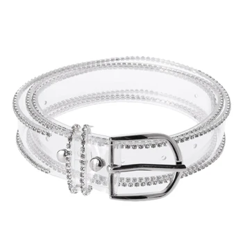 

KLV Fashion Chic Novelty Women Transparent Waist Belt Rhinestone Decoration Streetwear Casual Accessories Belts New