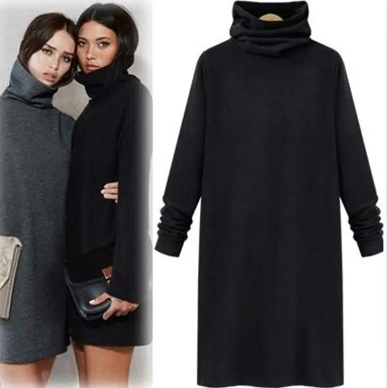 

2019 Women Sexy thickening warm winter Dress Long Sleeve Turtleneck Dress Party black Dress slim Work Wear plus size S - 5XL 6XL