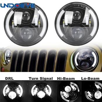 

For Land rover defender 7" LED Headlight Replacement DRL Halo Amber Turn Singal Headlamp For lada niva 4x4 VAZ 2121