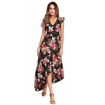 

2018 Spring and Summer New European Station Women's Flying Sleeves Irregular Open Backless Printed Sweet Dresses vestidos