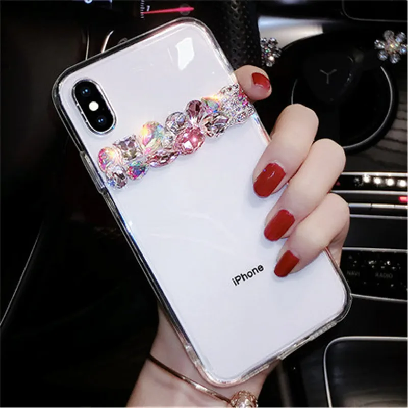 

XINGDUO Pure crystal stones diamond case for iphone X XS XR XS MAX Transparent Jewelled Glitter case for iphone 7 8 6 6S PLUS