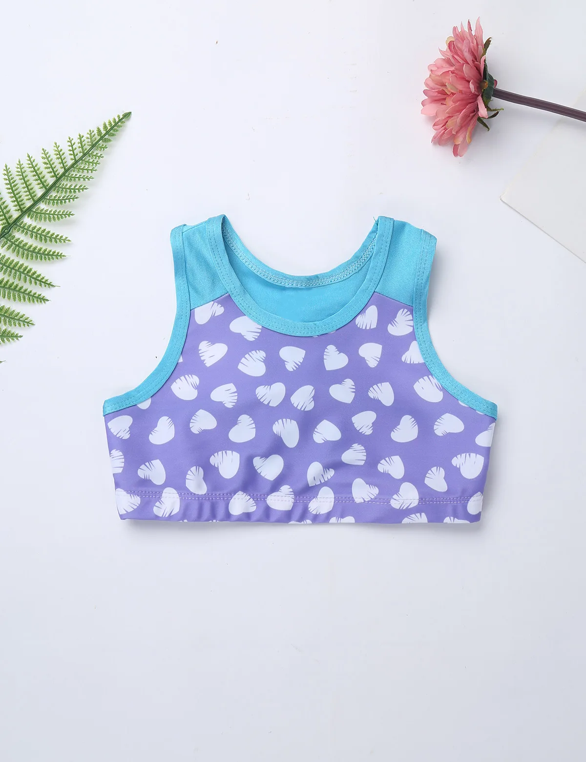 Kids Girls Gymnastics Leotards Dance Tanks Crop Top with Leggings Sweetheart Printed Color Block Sleeveless Racer Back Dancewear