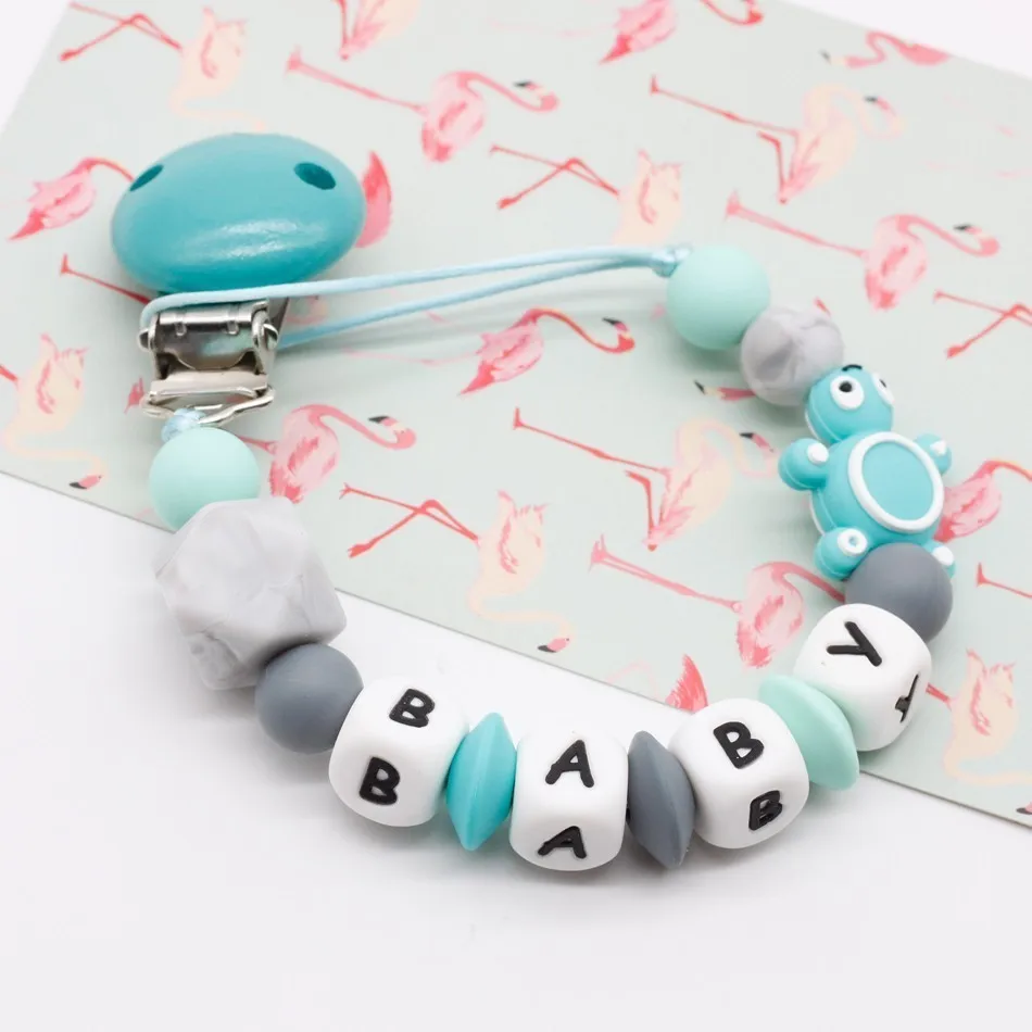 New Baby Personalised pacifier clip, dummy chain, silicone pacifier holder, custom name pacifier clip