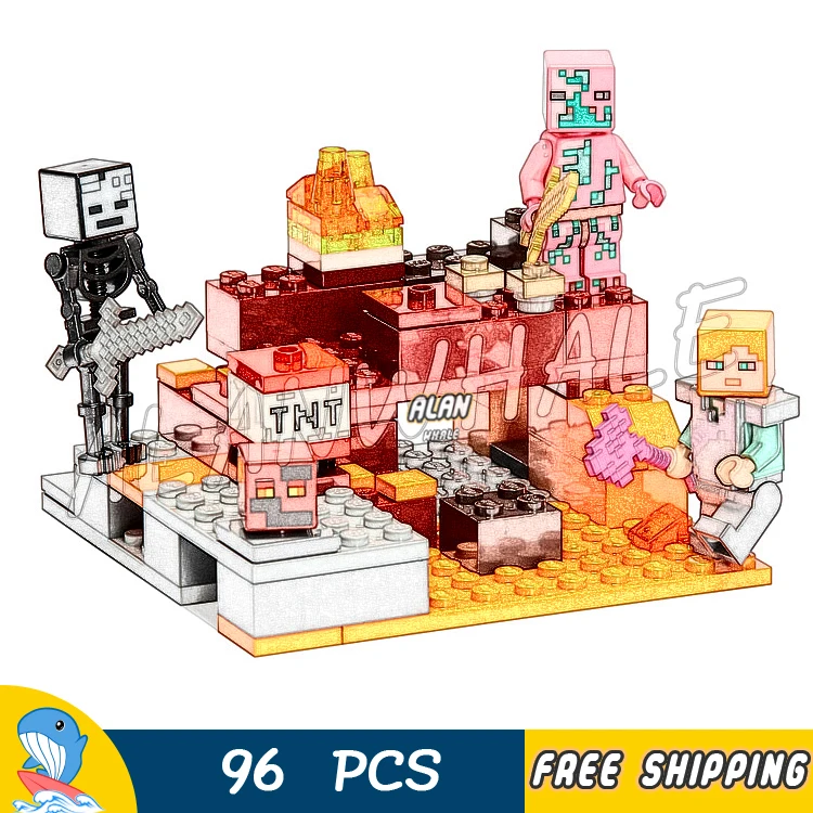 

96pcs My World The Nether Fight Zombie Pigman 10808 Model Building Blocks Asssmeble Kids Bricks Compatible with Lago Minecrafted