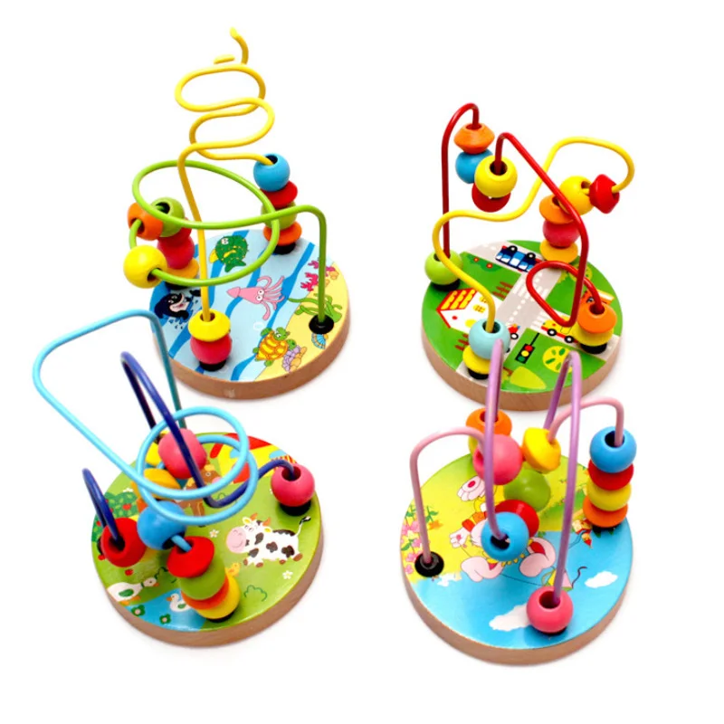 

Baby wooden educational Toys Round Animal Bead Toys Track Maze Wooden Kids Toy Girls DIY Toys For Children