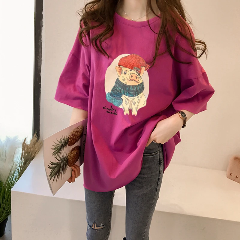 Корейская футболка Ulzzang с мультипликационным принтом новые летние футболки